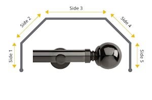 Rolls 28mm Neo Ball 5 Sided Bay Window Curtain Pole Black Nickel