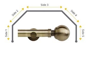 Rolls 28mm Neo Ball 5 Sided Bay Window Curtain Pole Spun Brass