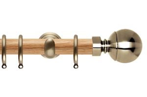 Rolls 28mm Neo Oak Ball Spun Brass Wooden Curtain Pole