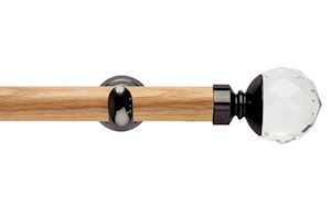 Rolls 28mm Neo Oak Clear Faceted Ball Black Nickel Wooden Eyelet Pole