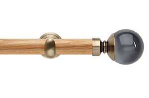 Rolls 28mm Neo Oak Smoke Grey Ball Spun Brass Wooden Eyelet Pole - Thumbnail 1