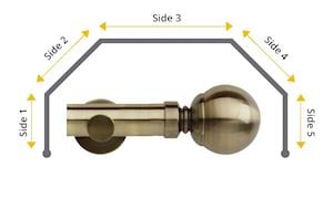 Rolls 35mm Neo Ball 5 Sided Bay Window Curtain Pole Spun Brass