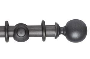 Rolls 45mm Museum Plain Ball Wooden Curtain Pole Satin Pewter - Thumbnail 1