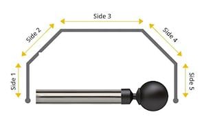 Speedy 28mm Sphere 5 Sided Bay Window Ceiling Fixed Curtain Pole Satin Silver and Black - Thumbnail 1