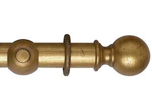 Rolls 55mm Museum Plain Ball Wooden Curtain Pole Antique Gilt - Thumbnail 1