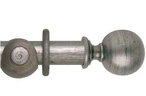 Rolls 55mm Museum Plain Ball Wooden Curtain Pole Antique Silver - Thumbnail 1