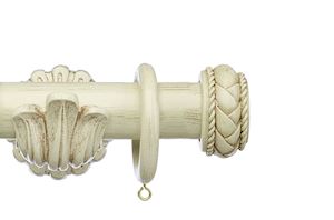 Integra 50mm Masterpiece Byzantine Ornate Bracket Distressed Cream Wooden Curtain Pole - Thumbnail 1