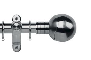 Rolls Galleria Metals 35mm Brushed Silver Orb Curtain Pole - Thumbnail 1