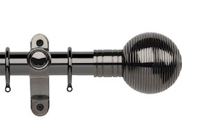 Rolls Galleria Metals 35mm Black Nickel Ribbed Ball Curtain Pole - Thumbnail 1