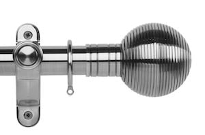 Rolls Galleria Metals 50mm Brushed Silver Ribbed Ball Curtain Pole