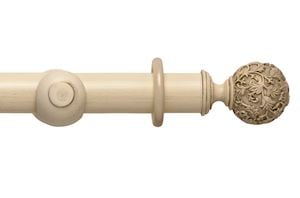 Rolls 45mm Modern Country Floral Ball Brushed Cream Wooden Curtain Pole
