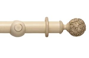 Rolls 45mm Modern Country Floral Ball Brushed Cream Wooden Curtain Pole - Thumbnail 1