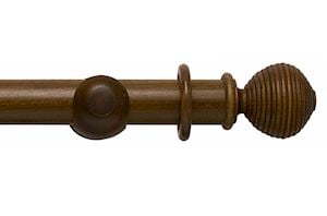 Rolls 45mm Modern Country Ribbed Ball Dark Oak Wooden Curtain Pole - Thumbnail 1