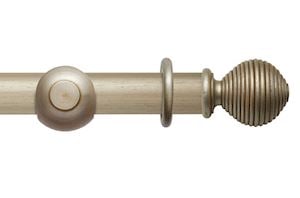 Rolls 45mm Modern Country Ribbed Ball Satin Silver Wooden Curtain Pole - Thumbnail 1