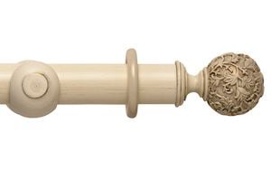 Rolls 55mm Modern Country Floral Ball Brushed Cream Wooden Curtain Pole