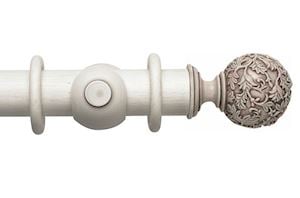 Rolls 55mm Modern Country Floral Ball Brushed Ivory Wooden Curtain Pole - Thumbnail 1