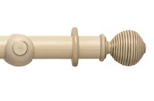 Rolls 55mm Modern Country Ribbed Ball Brushed Cream Wooden Curtain Pole - Thumbnail 1