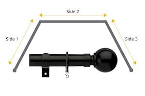 Universal 28mm Ball 3 Sided Bay Window Curtain Pole Black