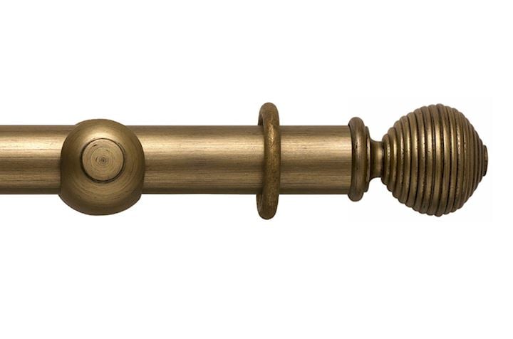 Rolls 45mm Modern Country Ribbed Ball Gold Black Wooden Curtain Pole